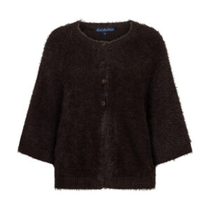 Red Button Cardigan fuzzy poncho, Bruin